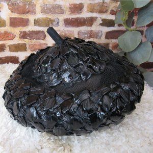 VINTAGE 50s/60s Rivera Black Woven Mesh Pointy Formal Evening Mourning Hat